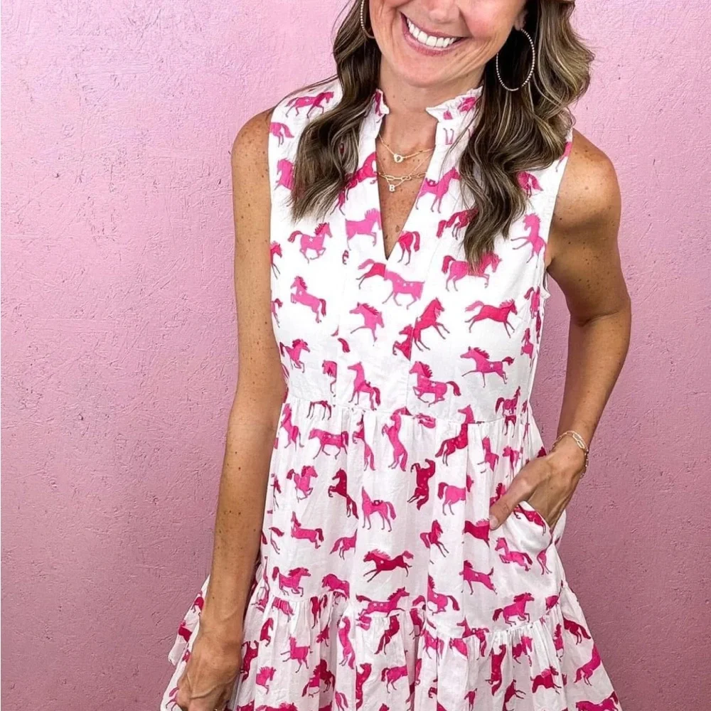 THML Pink and White Horse Print Mini Dress - Picture 4 of 12